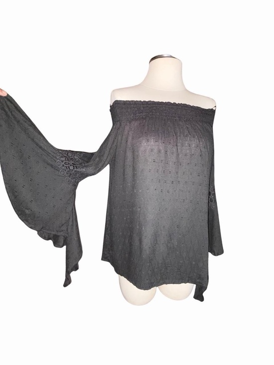 Angie Tops - Angie Off-Shoulder Bell Sleeve Top - Charcoal